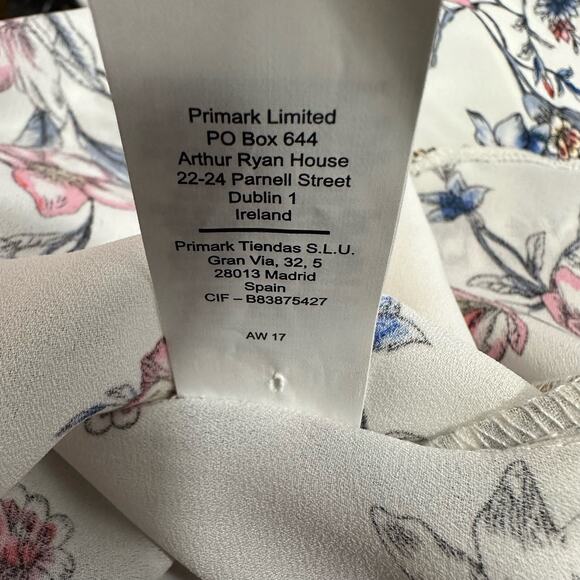 Primark Floral Blouse Womens Top Size US 14 Button Up Cuff Sleeve White - Picture 8 of 8